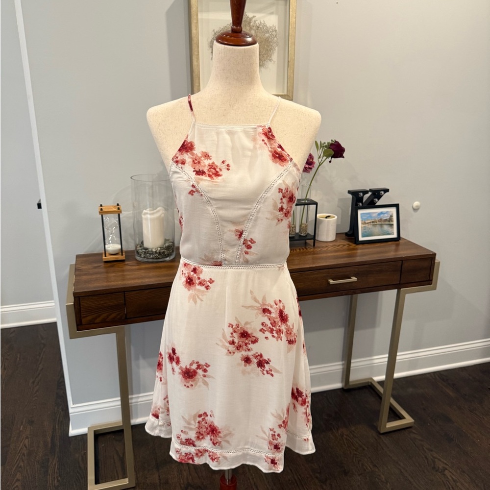 Floral White and Red Women's Dress
